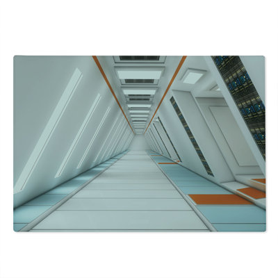 Ambesonne Outer Space Cutting Board Large Size Cosmos Rocket Orange White