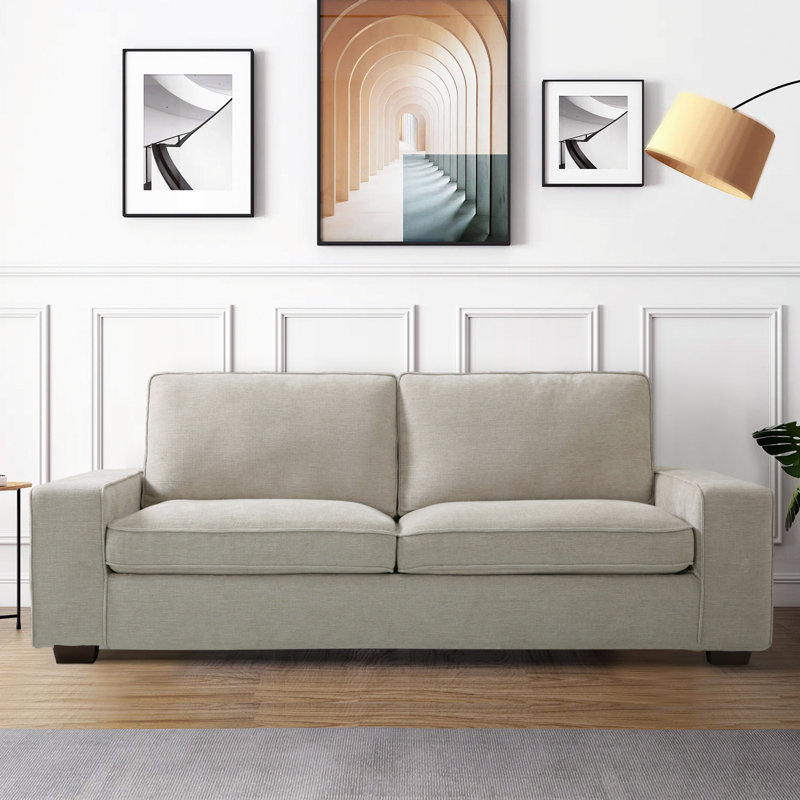 Saidee Chenille Abstract Arm Loveseat, Beige Chenille, 27.56"H x 88.19"W x 31.5"D