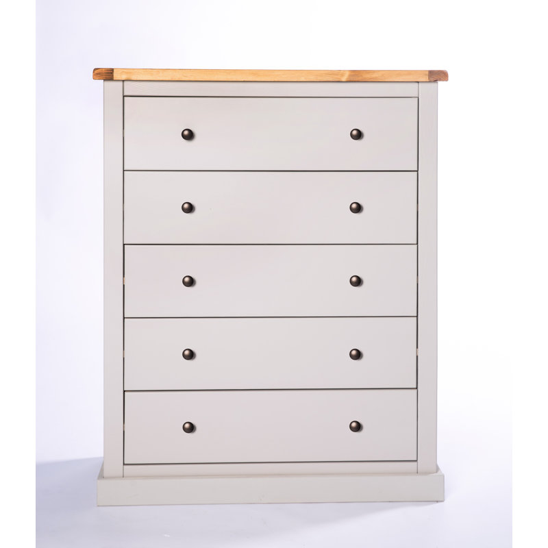 Endsley 90cm W 5 - Drawer Chest of Drawers, Grey/White, Brass