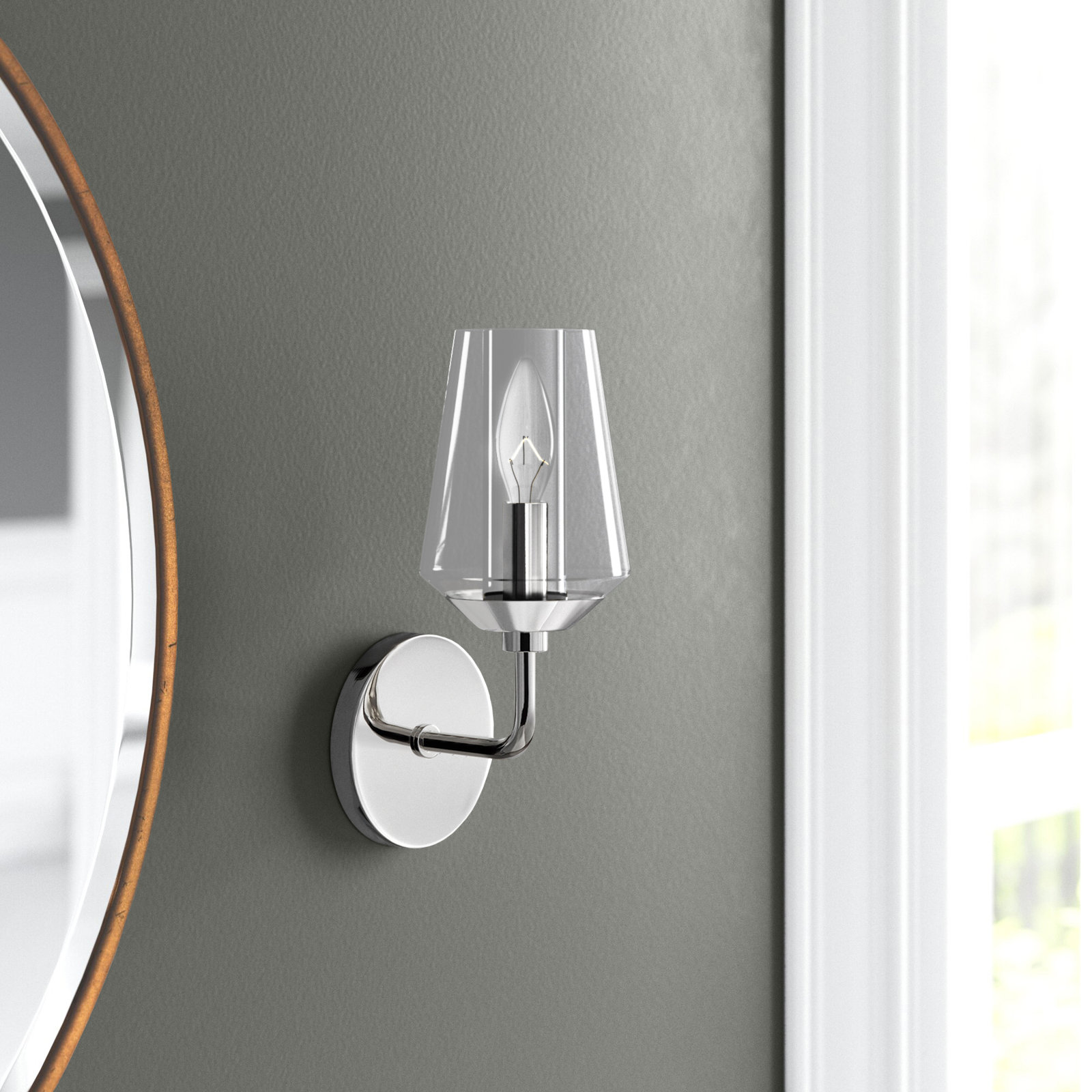Mauricio Single Transparent Dimmable Bath Sconce, Polished Nickel