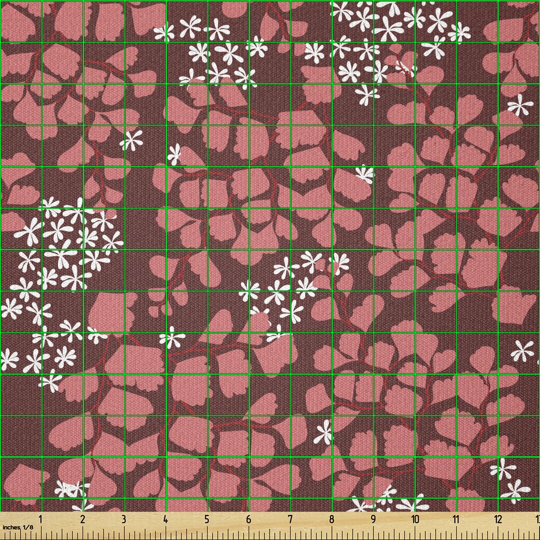 Stoff als Meterware, Warmtonige Wald Bloom, Botanisch, Blasser Kastanienbraun Korallenrot