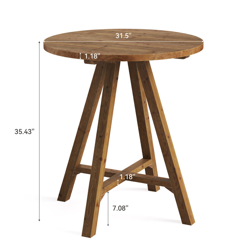 Solid Wood Bar Table, 31.5" Round Pub Table