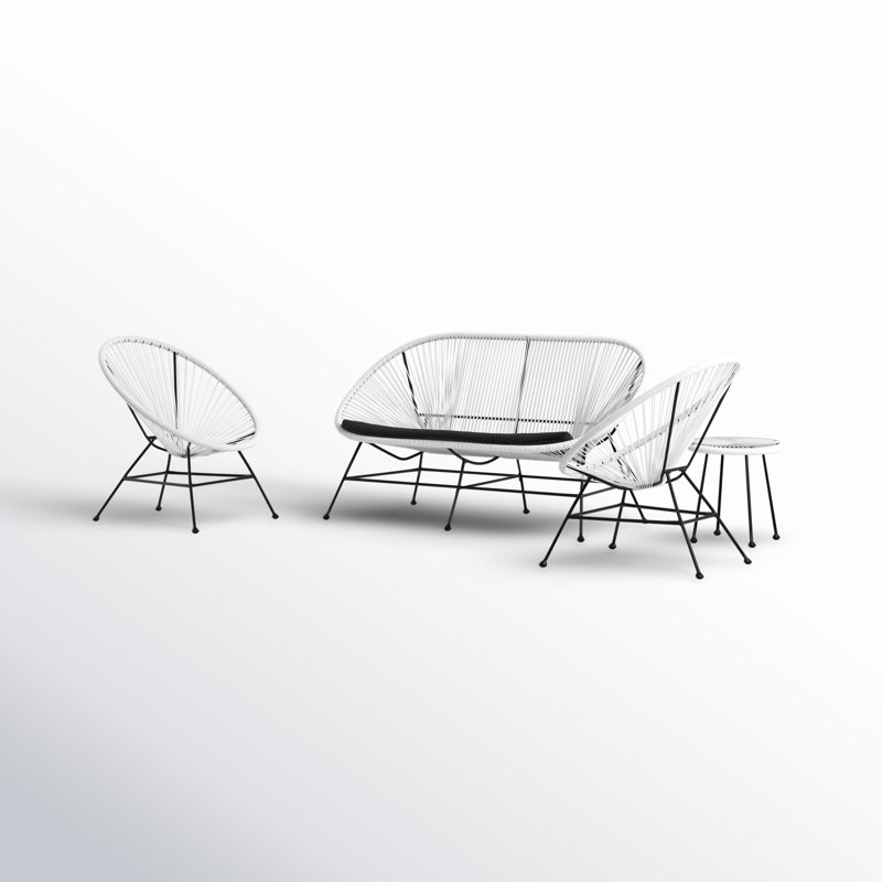 Ensemble de conversation avec coussins 4 pièces, Noir / blanc