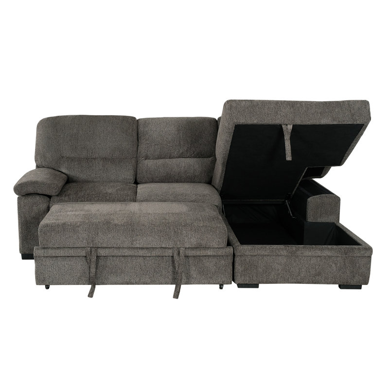 Canapé-lit modulaire convertible en L avec méridienne de rangement, canapé-lit de salon, gris