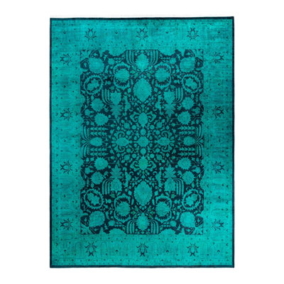 Tapis bleu / noir 9 pi 2 po x 12 pi 5 po Overyed One-of-a-Kind