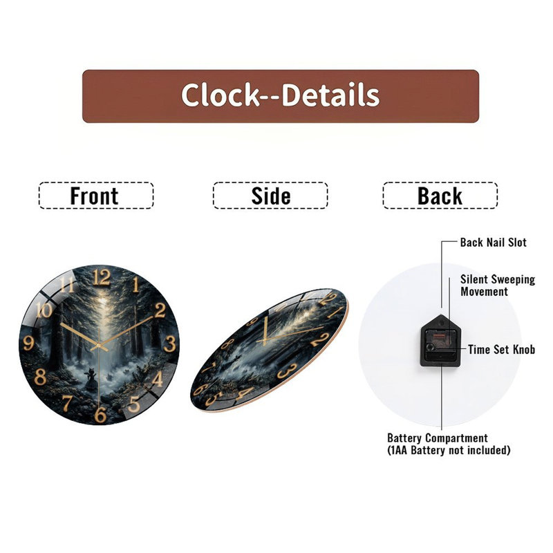 Clock Face With Forest Fairy Art - 12'' Modern Glass Wall Clock