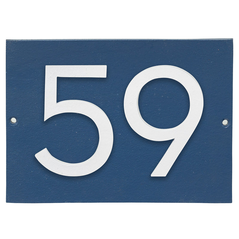 Plaque d’adresse murale sur 1 ligne flottante, Bleu mer, Blanc, Oui