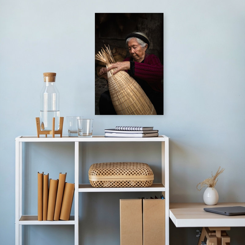 Elderly Artisan Weaving Traditional Bamboo Wall Art Print 1 Piece Wrapped Canvas Wall Art, 45.72cm H x 30.48cm W
