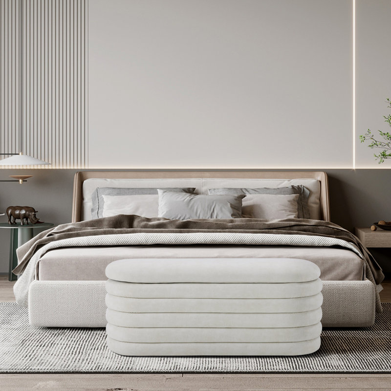 Banc de rangement avec repose-pieds Berkeley, Crème, crème