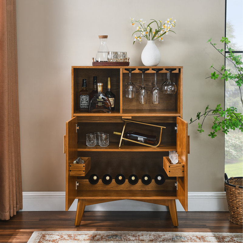 Armoire à liqueurs de 31,5 po avec porte-verres à vin, support à vin et tablette réglable, armoire à vin, armoire à café pour la cuisine, buffet rustique avec rangement pour la salle à manger maison de ferme
