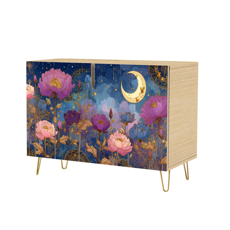 Buffet Buffet avec rangement Mystical Floral Galaxy Crescent Moon avec 2 portes pour le salon et la cuisine