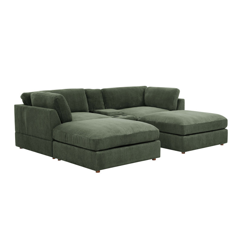 Aroonshire Modular Corduroy Sectional, Dark Green