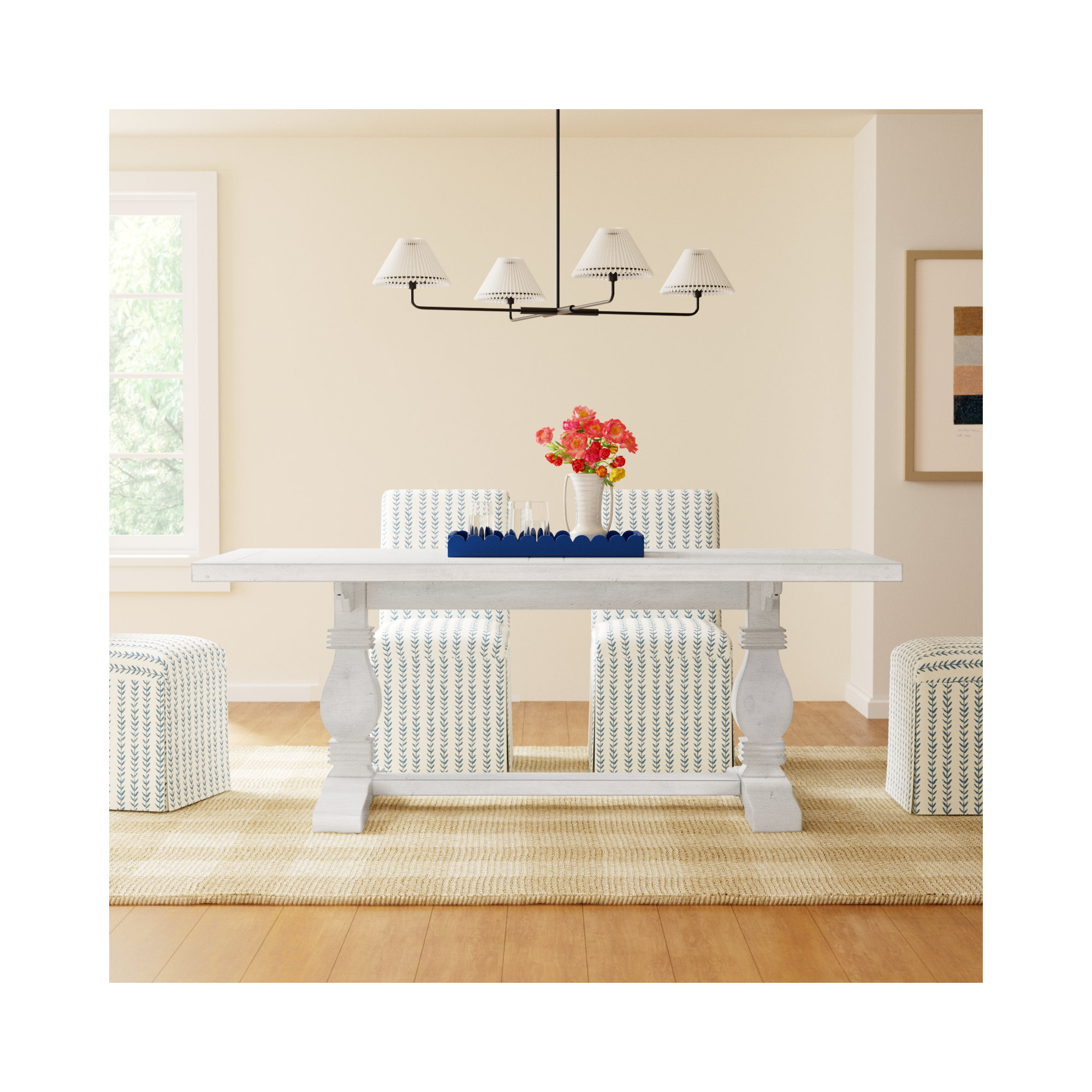 Kinston 78" Solid Wood Trestle Dining Table, Distressed Ivory
