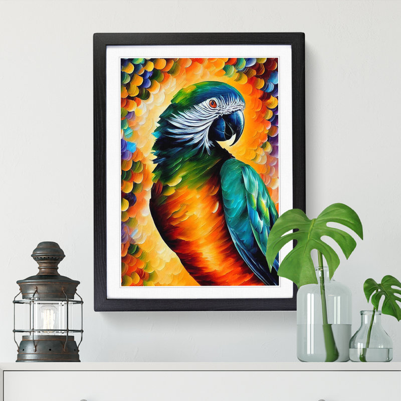Parrot Vol.1 - Single Picture Frame Painting, Black, 64cm H x 46cm W x 2cm D