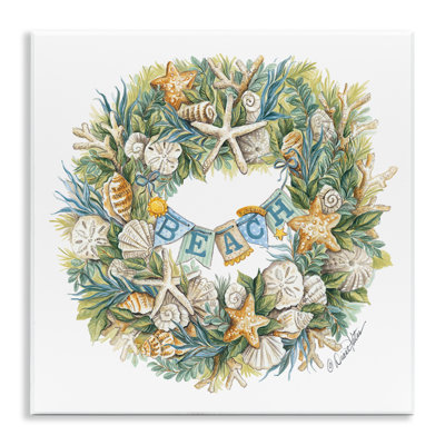 Holiday Beach Seashell Wreathe Nautical Christmas by Diane Kater - Graphic Art Print