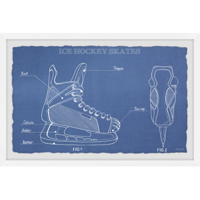 Lovisa «Ice Hockey Skates Blueprint», reproduction encadrée