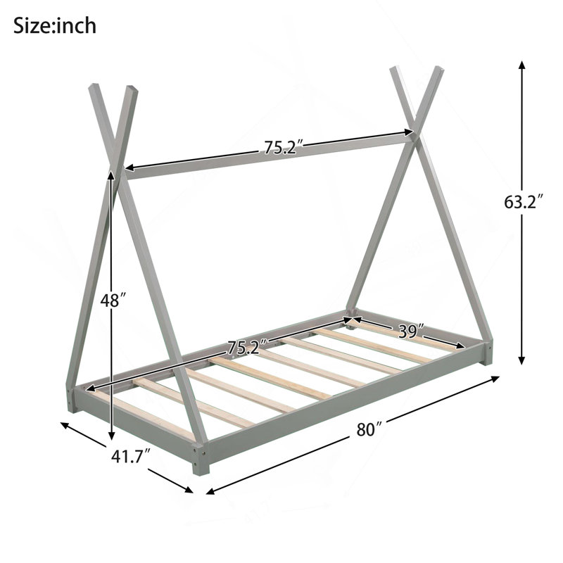 Twin Size House Platform Bed With Triangle Structure,Gray