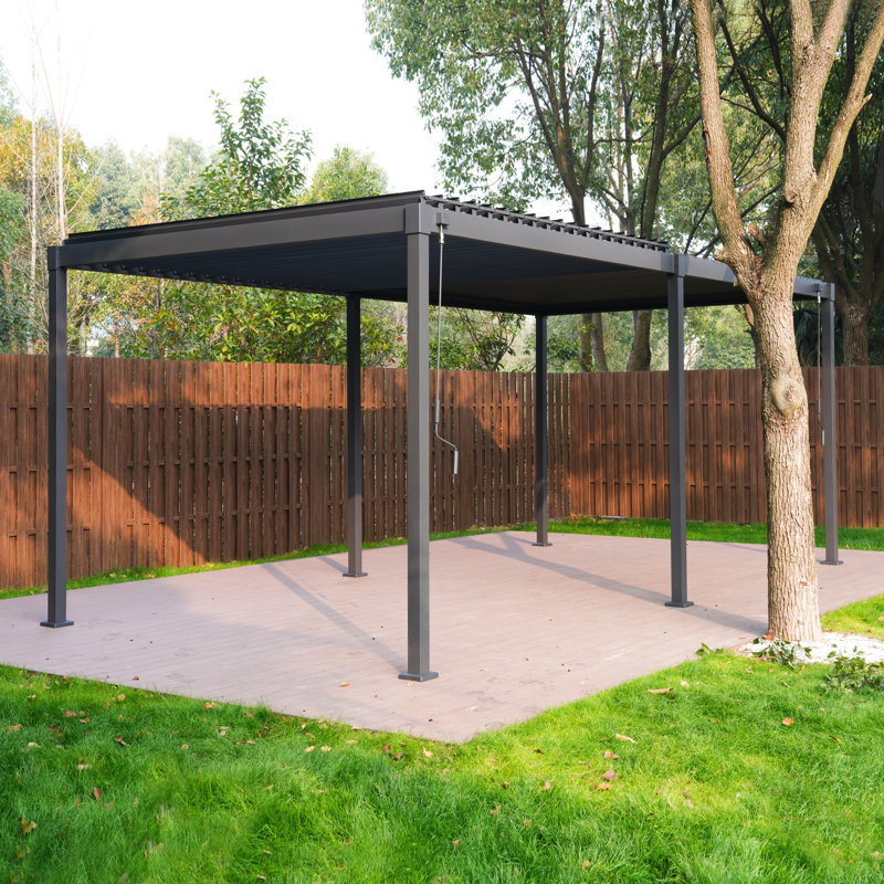Pergola à structure en acier 80S avec toit à persiennes réglable, L 20 pi x P 10 pi, Gris anthracite