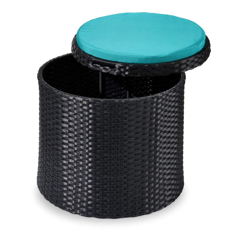 Round Wicker Ottoman, Teal, Black