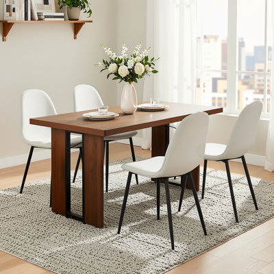 63" 5-Piece Rectangular Dining Table Set with Upholstered Chairs, Modern Wood-Look Set for Kitchen Dining Room