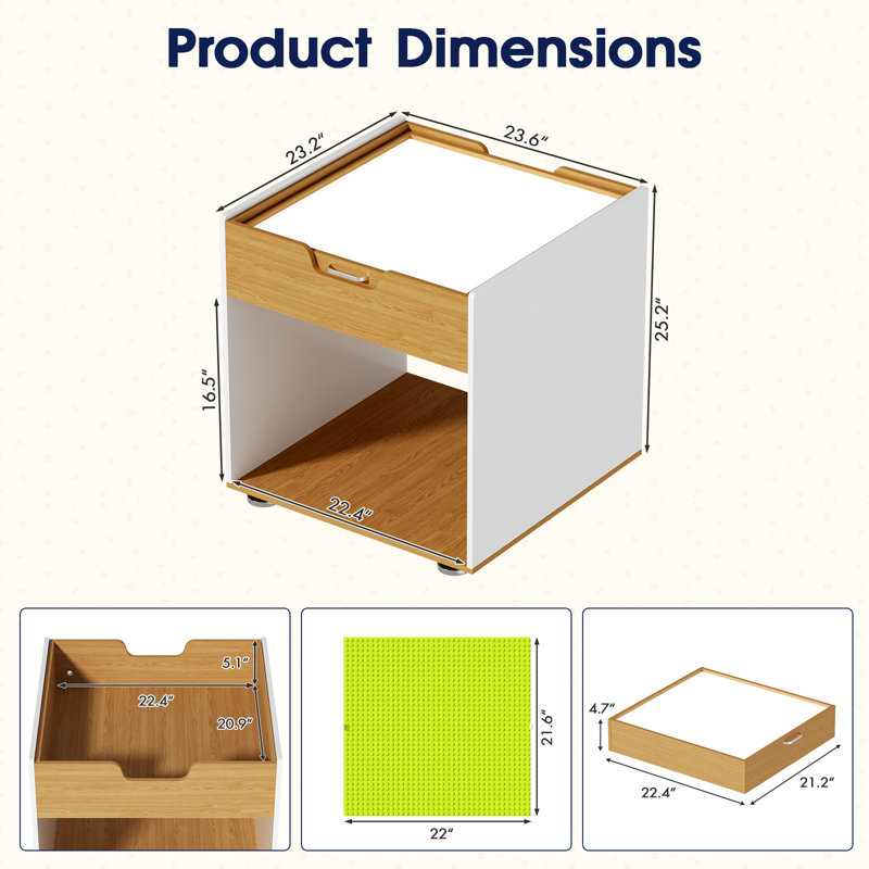 Table lumineuse Montessori pour enfants avec DEL 3 couleurs, tableau de construction, rangement pour jouets, table d'activités sensorielles à 2 hauteurs pour la maternelle, la garderie et la salle de jeux