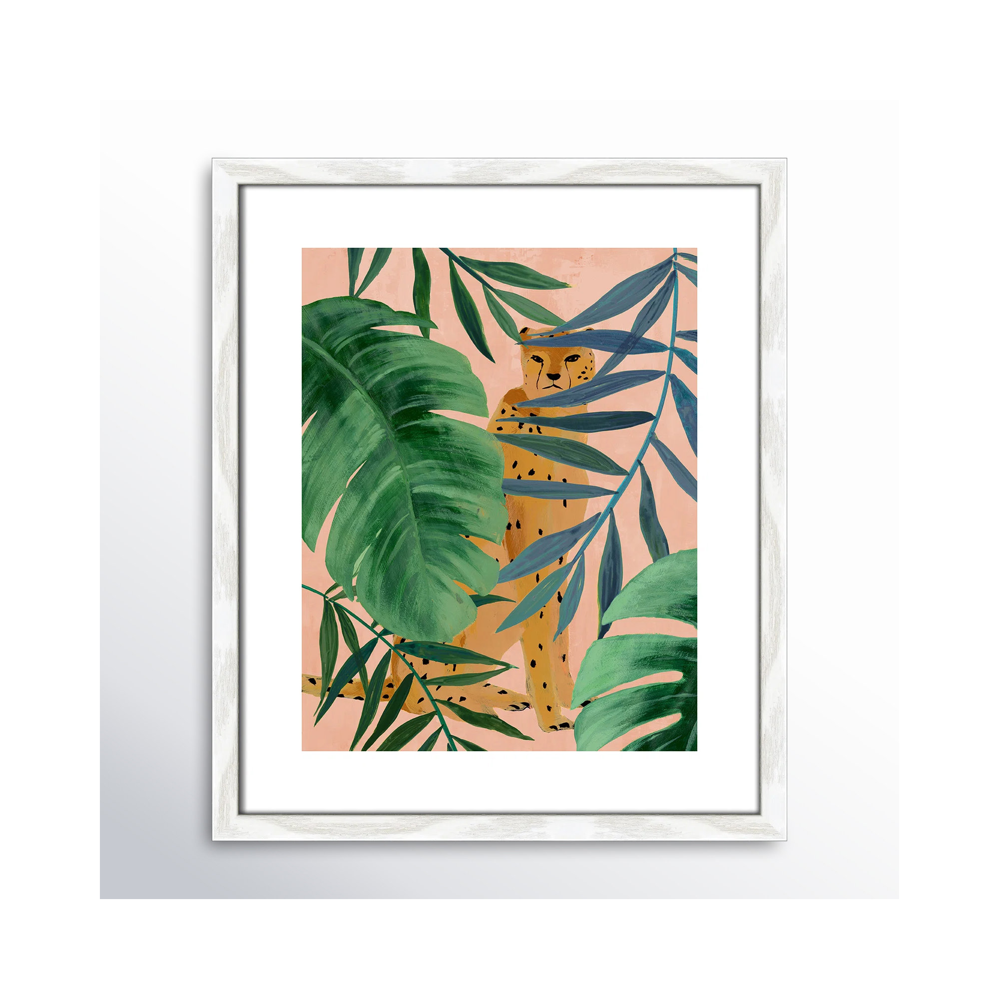Silent Jungle - Painting Print, White Wood Framed Paper, 19" H x 16" W x 0.75" D