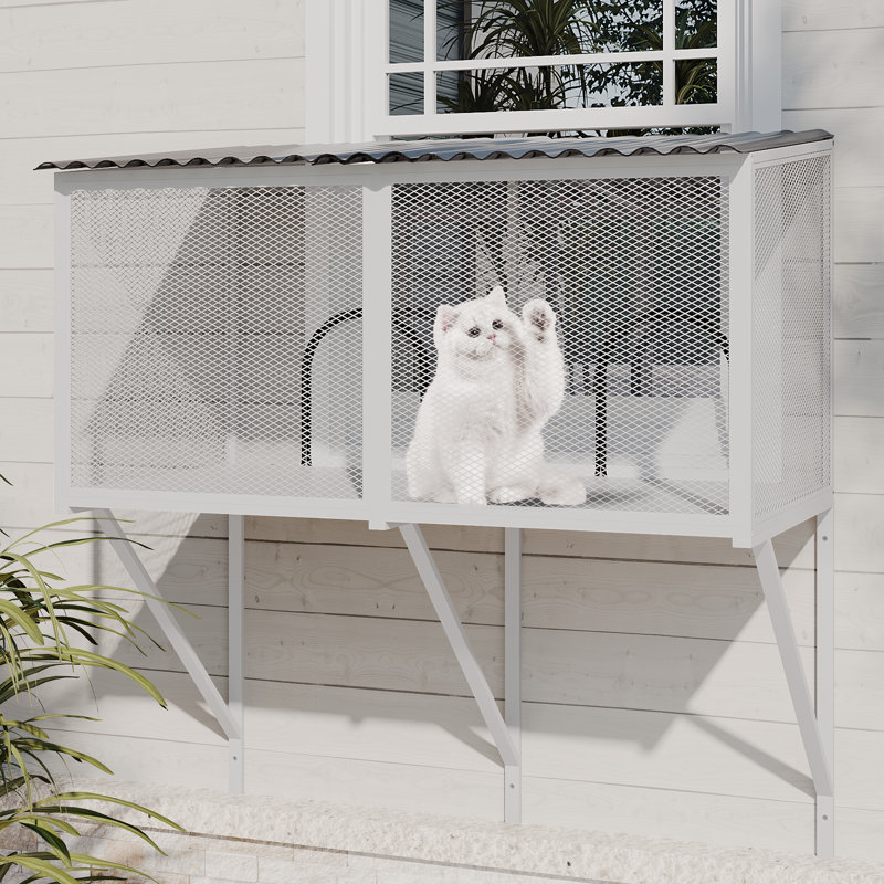 Perchoir pour chat en métal imperméable avec moustiquaire Catio, Blanc