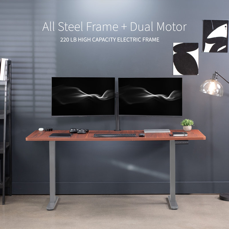 VIVO Electric Dual Motor 71” x 30” Standing Desk, E2B7B Series, Dark Walnut/Gray