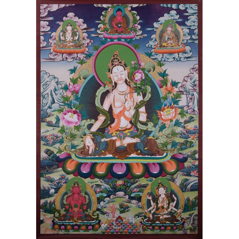 Grand Tara Thangka blanc (Thangka sans brocart)