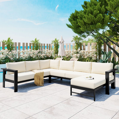 Jorin 6-Piece Modern U-Shaped Patio Sofa With Ultra-Thick Cushions And Powder-Coated Iron Frame