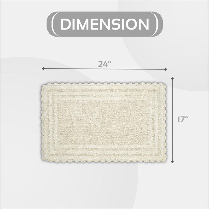 Tapis pour salle de bain 100% coton Rasika, Ivoire, Rectangle 17 po x 24 po