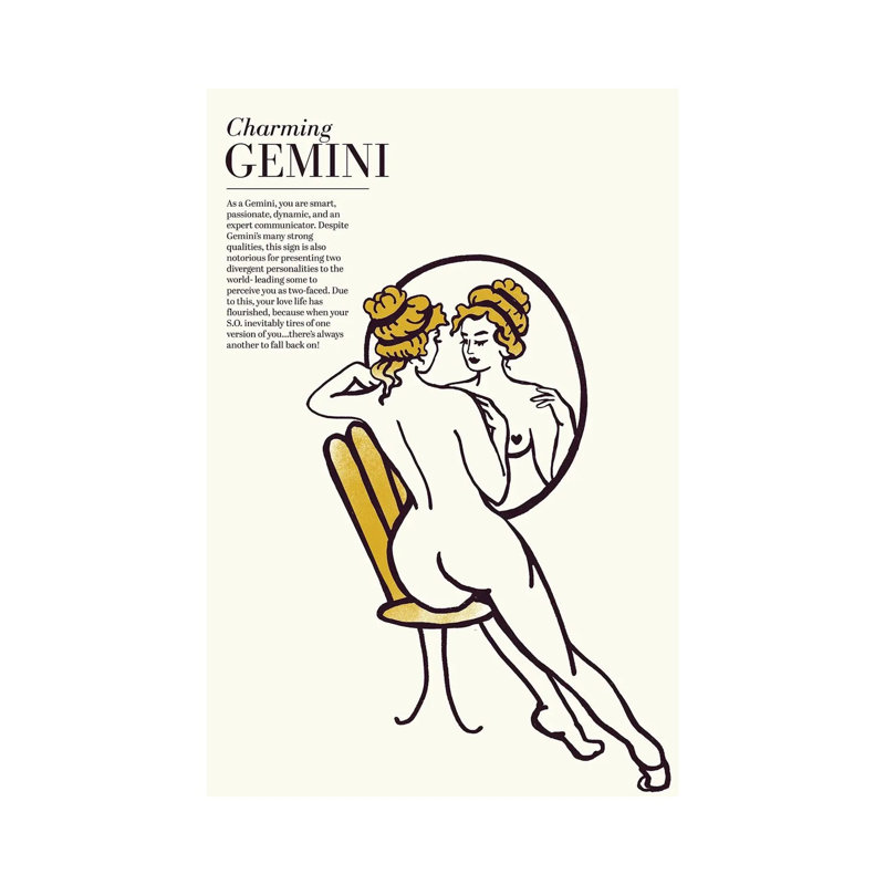 Zodiac Gold Gemini by The Whiskey Ginger - Wrapped Canvas Print, 30.48cm H x 20.32cm W, Wrapped Canvas