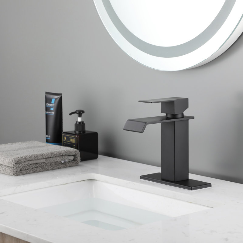 Robinet de lavabo de salle de bain à poignée simple en acier inoxydable, Noir mat