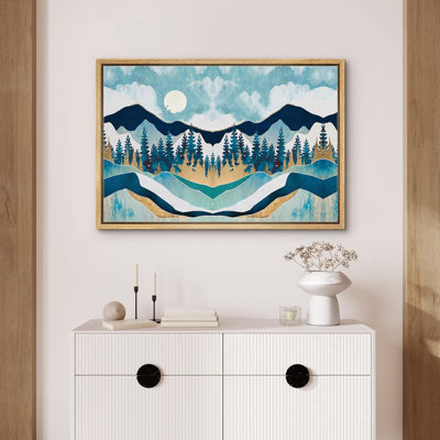 Woodland Symmetrical Teal And Blue Forest And Mountains Abstract Wilderness Modern Art Rustic Scenic "" on Canvas -  wall26, FCV-MOUNTAIN-1912-M12-B.WD-16x24@1