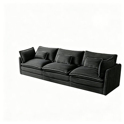 115" Wide Single-Arm Modular Plush Slipcovered Sofa With Throw Pillows, High Legs, Plush Foam Design