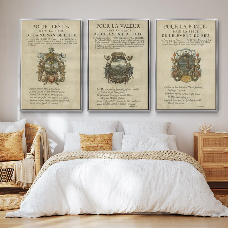 Ex-libris embelli - ensemble de 3 cadres flottants sur toile, H 36 po x l 72 po, Encadrement argenté