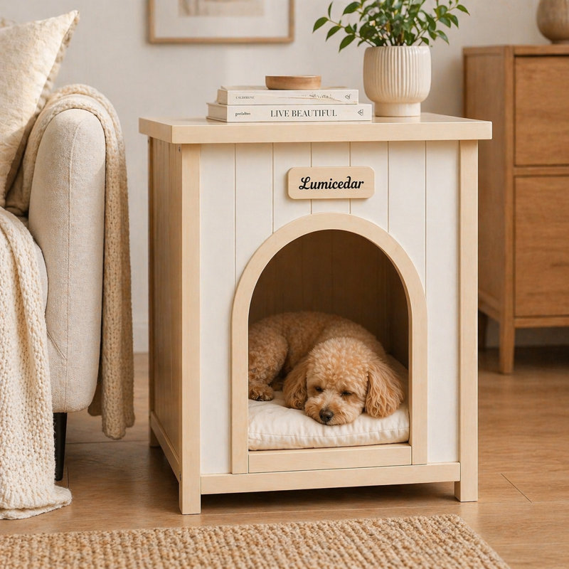 Table d'appoint pour animaux de compagnie | Mobilier de niche pour chien en bois massif