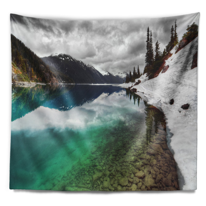 Tapisserie de pin et de montagnes en pin clair landscape, H 50 po x l 60 po