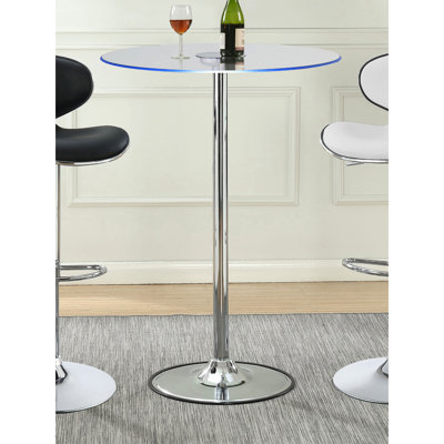 Glass Top Led Bistro Bar Table - Round Dining With Pedestal Base, 42X28x28 Inches, Energy Saving Dimmable Lighting, Modern Metallic Finish, Metal Design In Finish Room Piece, 42 Inches Tall, 28