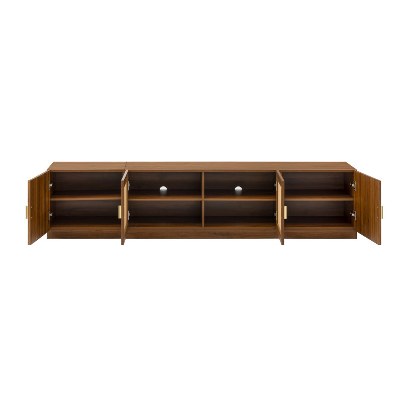 Meuble télé 78 po pour téléviseur de 85 po ou moins, console télé pour salon, console média avec portes en rotin, meuble télé à tablette réglable pour chambre à coucher
