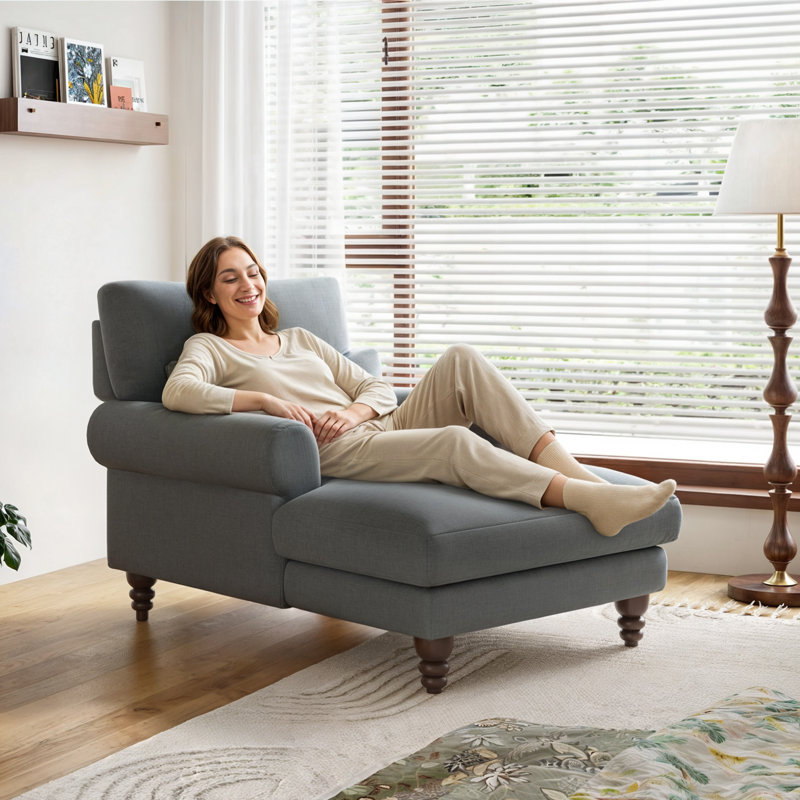 Chaise longue rembourrée avec dossier réglable, Gris, Bois brun