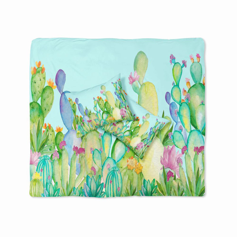  Ensemble de housse de couette pastel cactus, Housse de couette simple + 1 taie décorative stan