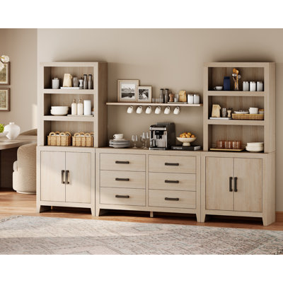Modular Kitchen Pantry With 6 Drawers And 2 Doors, 74.2" Tall Wood Open Storage Cupboard, Farmhouse Pantry Cabinet With Adjustable Shelf For Dining Room,Living Room, Beige