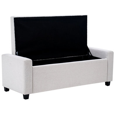 48-Inch Upholstered Storage Bench With Hinge, Beige, Linen Upholstery, For Bedroom Or Living Room, American Style, Rectangle Shape, Medium-Soft Seat, Button Tufting, Wood Frame, Rubberwood Legs Beige