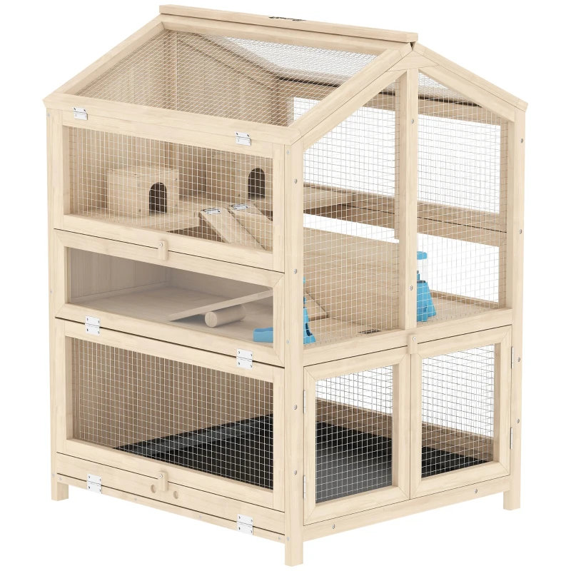 Cage pour petits animaux, cage pour animaux 3 niveaux, cage à hamster en bois