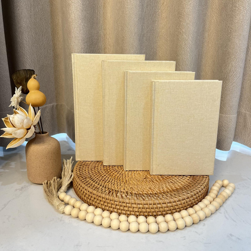 Livres décoratifs en lin 4 pièces, Beige