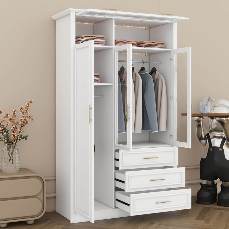 Armoire penderie avec 3 tiroirs à DEL