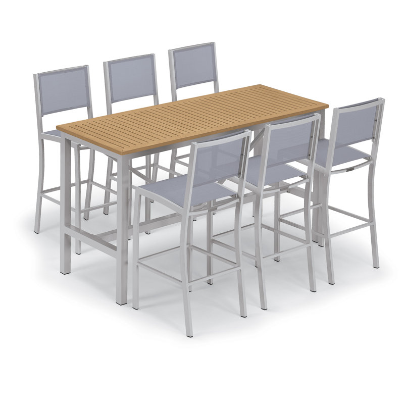 Travira Aluminum Bar Table, Teakwood Natural