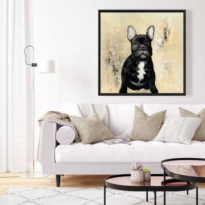 Bouledogue français sur toile beige encadrée - Décoration intérieure élégante