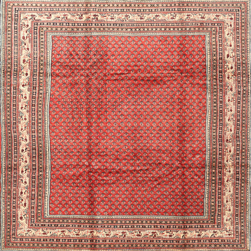 Tapis en laine rouge / beige, Rond 7 pi